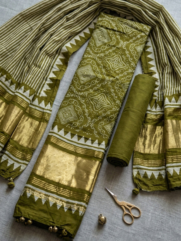 Embroidered Art Silk Unstitched Suit With Pant &amp; Dupatta