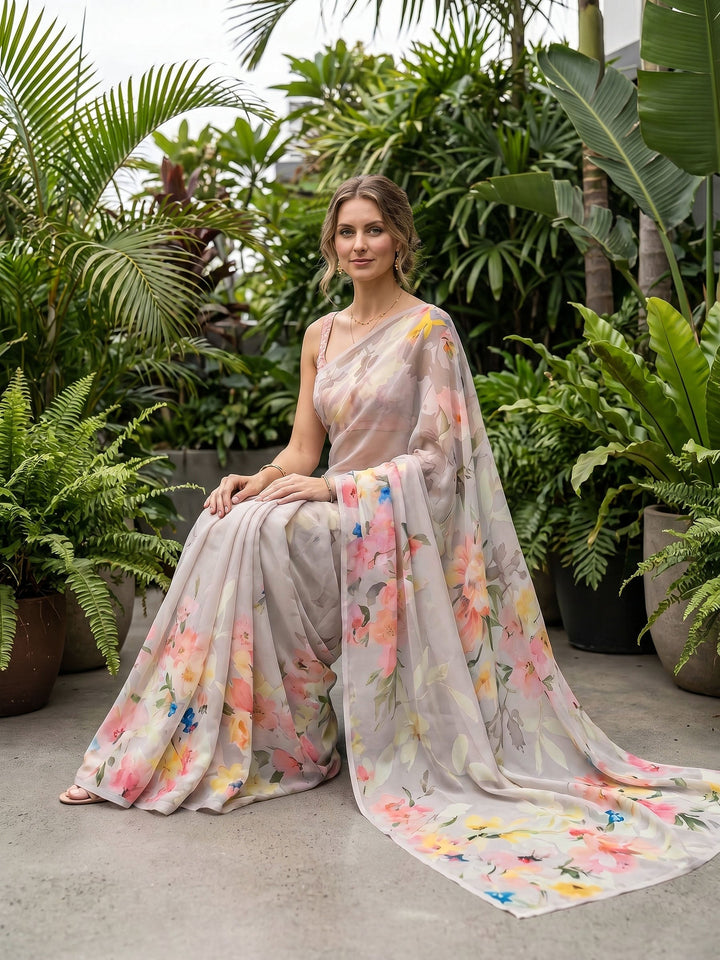 Digital Print Chiffon Saree