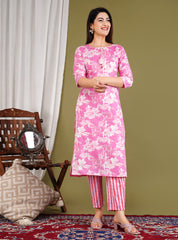 Printed Cotton Blend Kurta With Pants