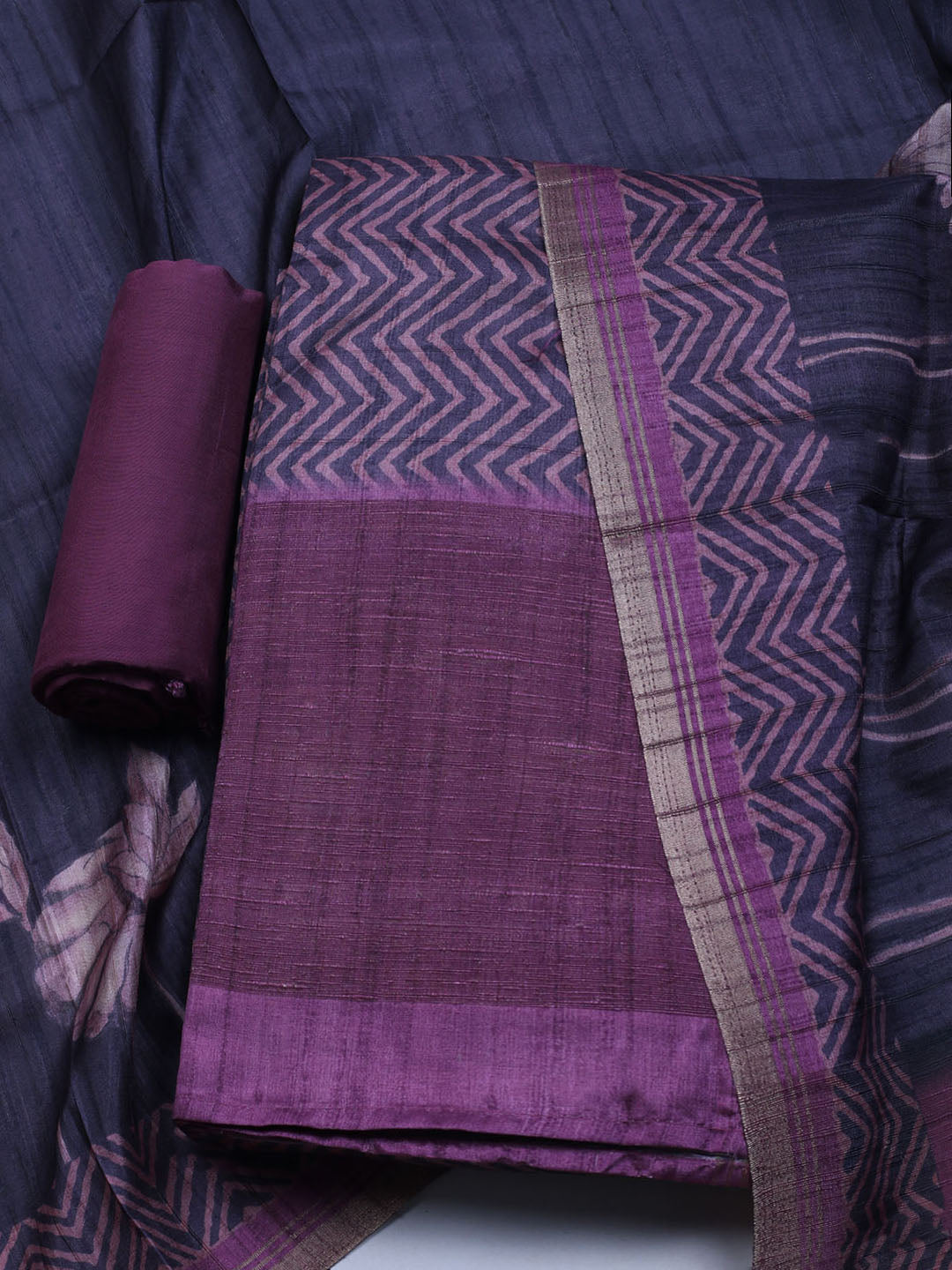 Printed Tussar Unstitched Suit With Dupatta