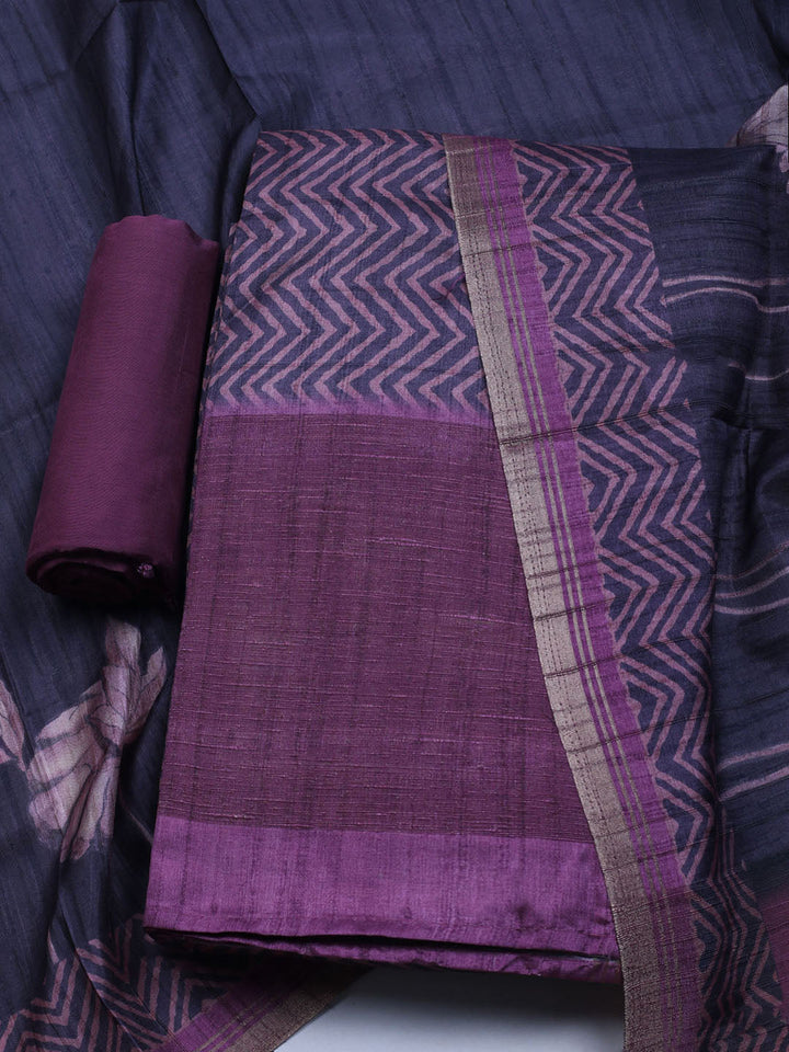 Printed Tussar Unstitched Suit With Dupatta
