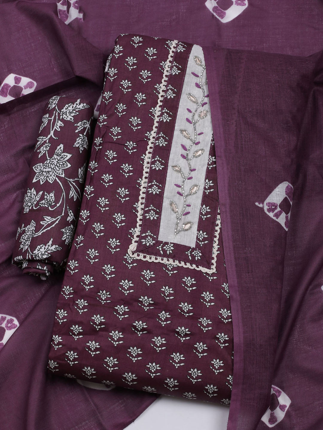 Printed Cotton Blend Unstitched Suit With Dupatta