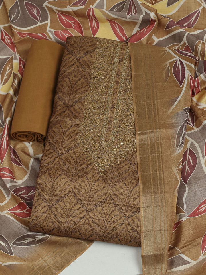 Embroidered Cotton Unstitched Suit With Pant &amp; Dupatta