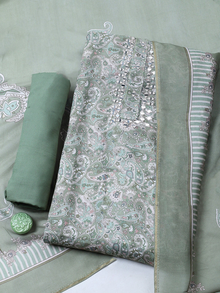 Embroidered Muslin Unstitched Suit With Pant &amp; Dupatta