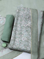 Embroidered Muslin Unstitched Suit With Pant & Dupatta