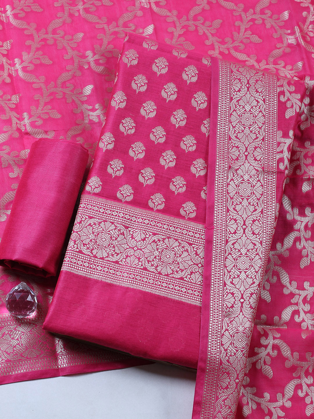 Banarasi Chanderi Unstitched Suit With Pant &amp; Dupatta