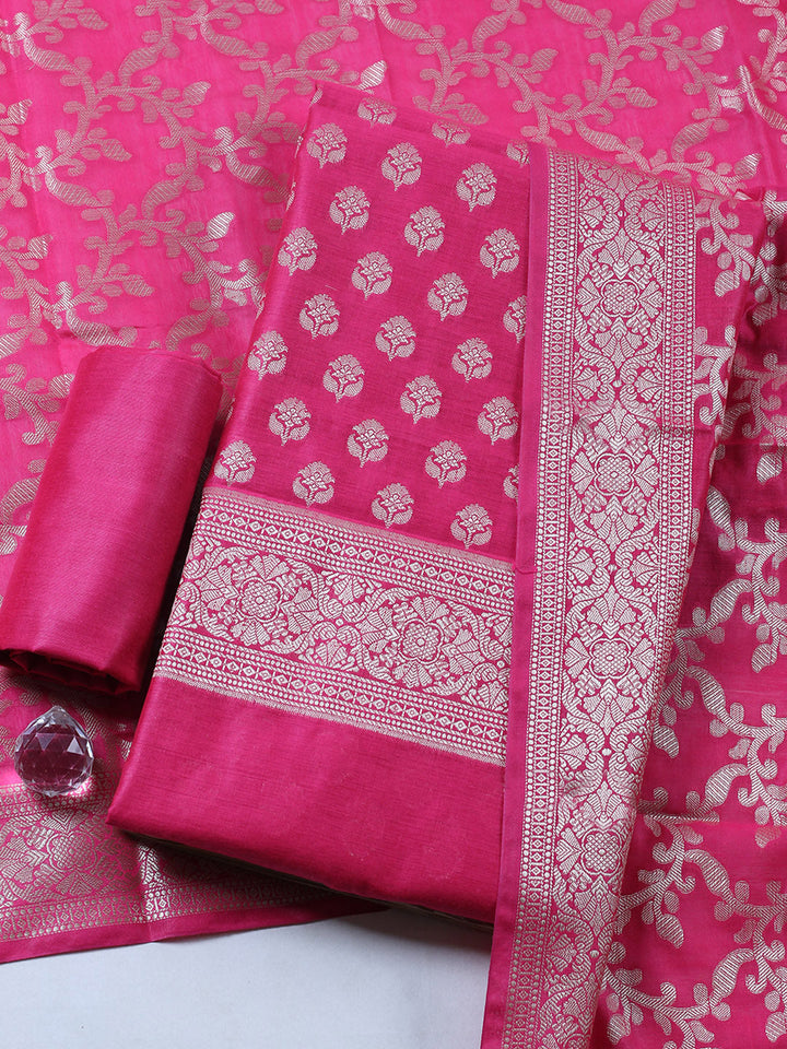 Banarasi Chanderi Unstitched Suit With Pant &amp; Dupatta