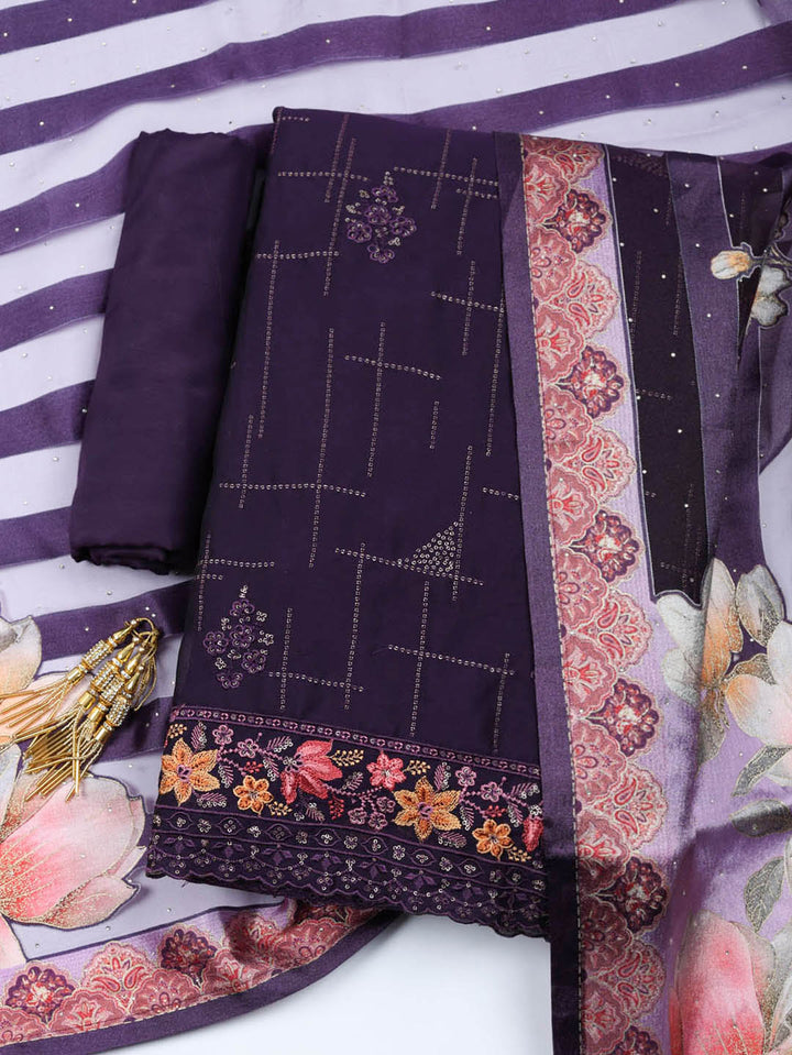 Woven Design Georgette Unstitched Suit With Pant &amp; Dupatta