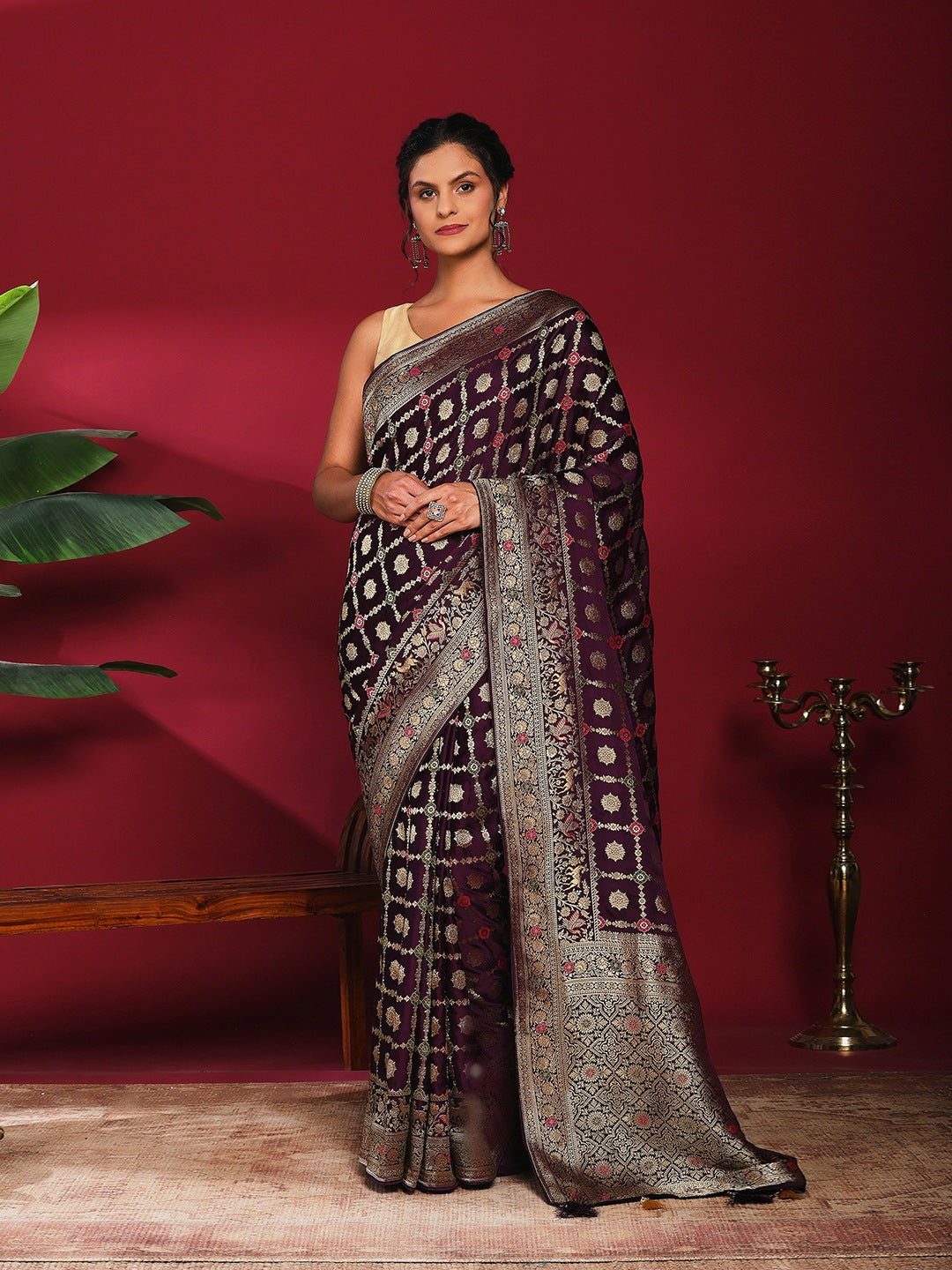 Woven Design Satin Saree