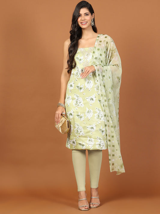 Printed Cotton Blend Unstitched Suit With Dupatta