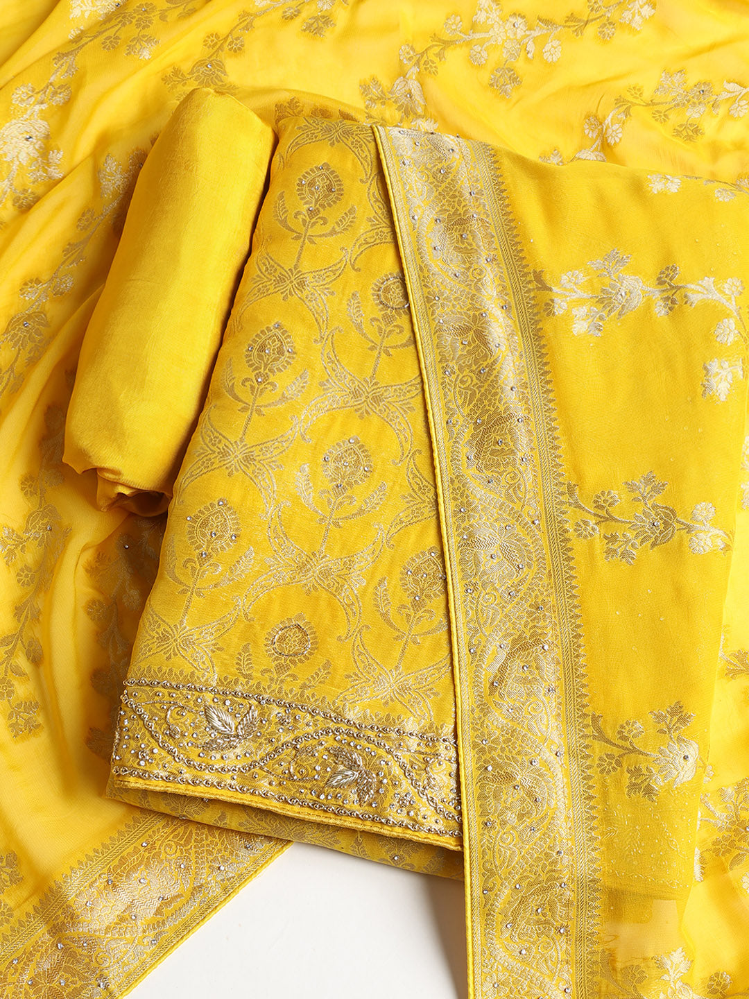 Neck Embroidered Georgette Unstitched Suit With Dupatta