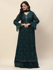 Resham Sequence Embroidered Georgette Kurta With Lehenga & Dupatta