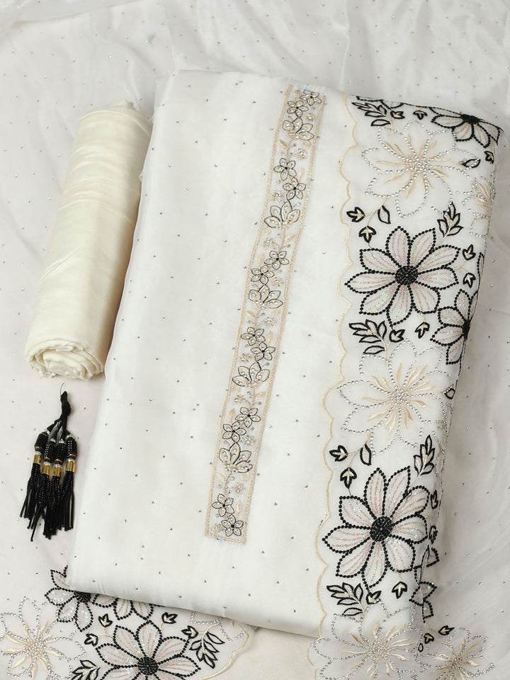 Embellished Organza Unstitched Suit With Pant &amp; Dupatta