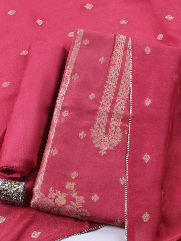 Woven Design Chanderi Unstitched Suit With Pant &amp; Dupatta