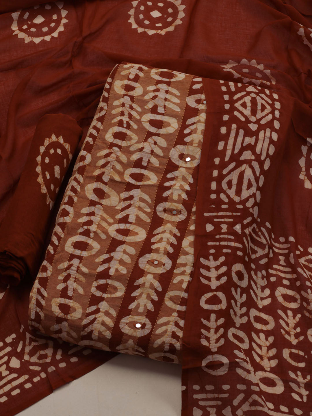 Printed Cotton Blend Unstitched Suit With Dupatta
