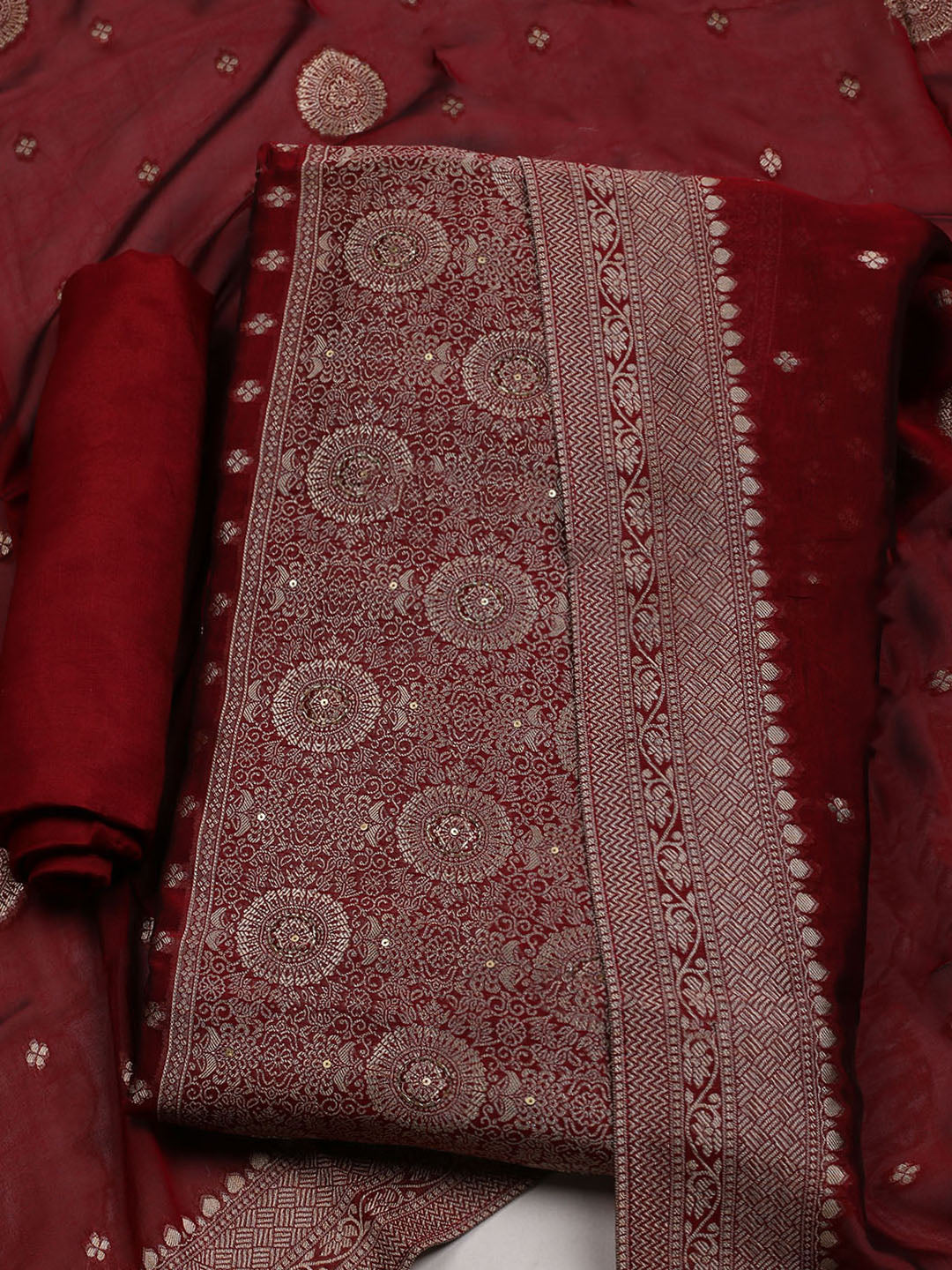Woven Chanderi Unstitched Suit With Dupatta