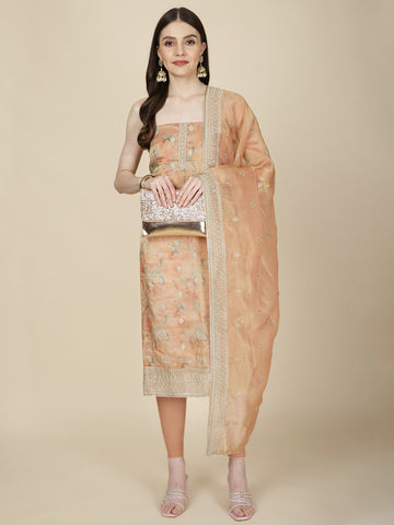 Floral Printed Tissue Unstitched Suit Piece With Dupatta