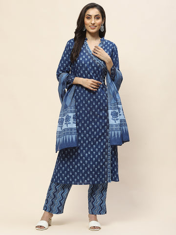 Printed Cotton Suit Set With Dupatta