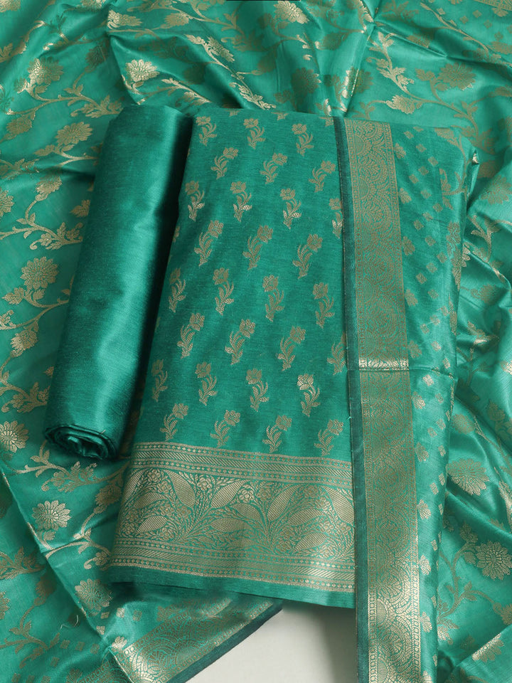 Woven Design Chanderi Unstitched Suit With Pant &amp; Dupatta
