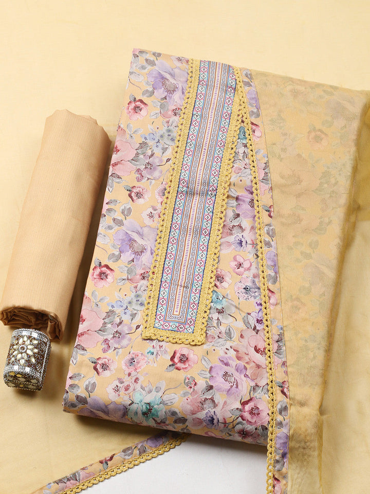 Embroidered Cotton Blend Unstitched Suit With Pant &amp; Dupatta