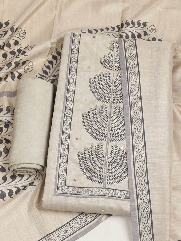 Embroidered Tussar Unstitched Suit With Dupatta