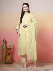 Plain Cotton Kurta With Pant & Dupatta