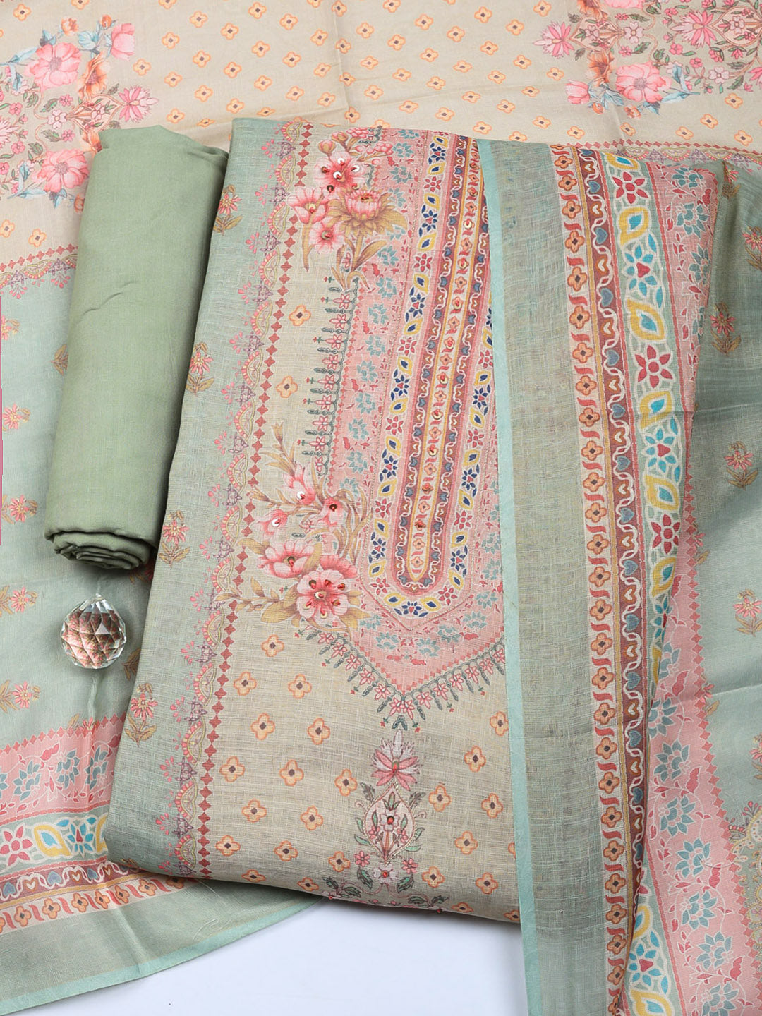 Printed Tissue Unstitched Suit With Pant &amp; Dupatta