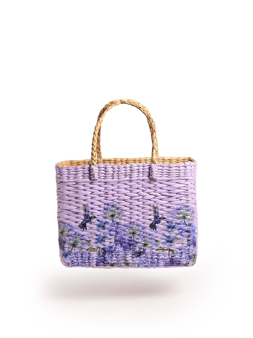 Lavender Printed Jute Basket Bag