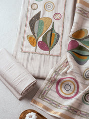Embroidered Linen Blend Unstitched Suit With Pant & Dupatta