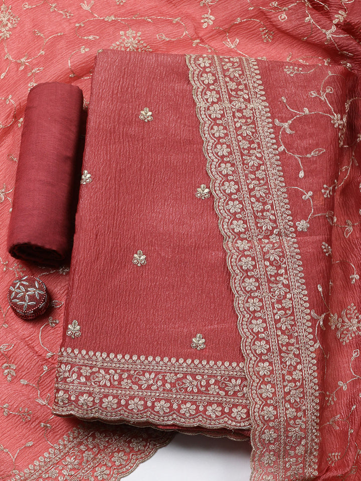 Woven Design Chanderi Unstitched Suit With Pant &amp; Dupatta