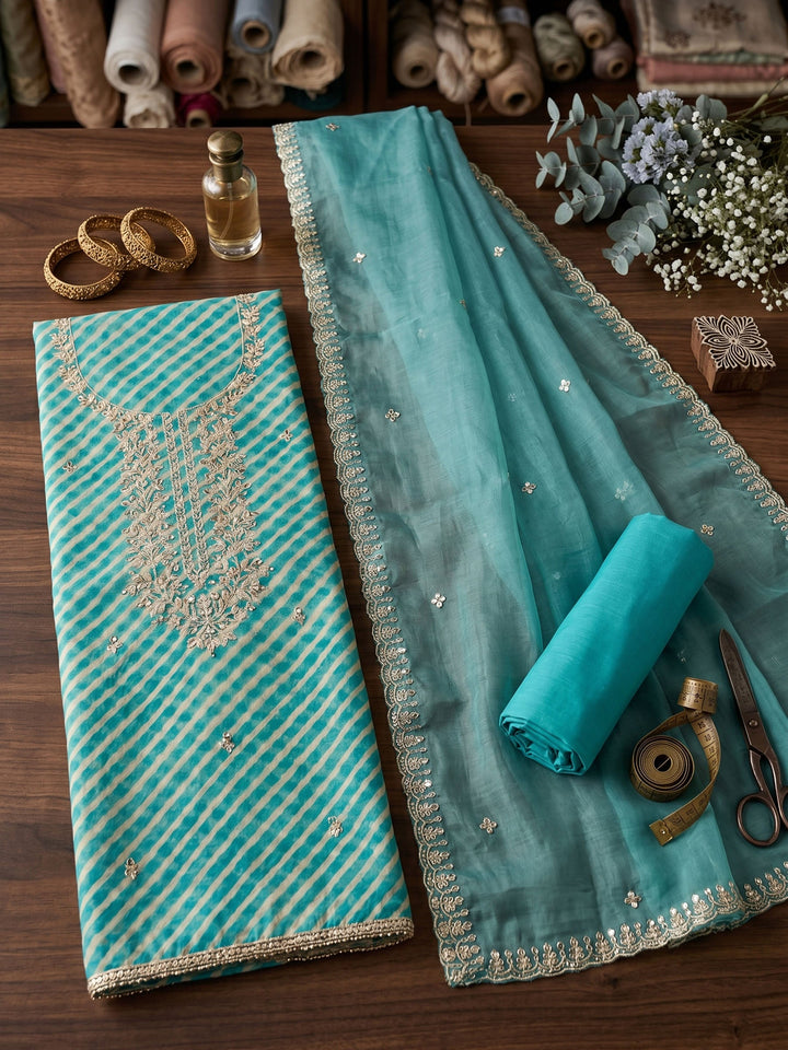 Neck Embroidered Organza Unstitched Suit With Dupatta