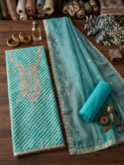 Neck Embroidered Organza Unstitched Suit With Dupatta