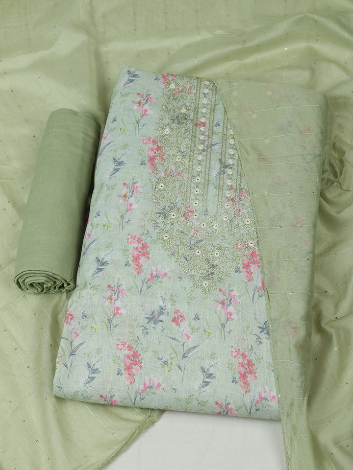 Embroidered Cotton Unstitched Suit With Pant &amp; Dupatta