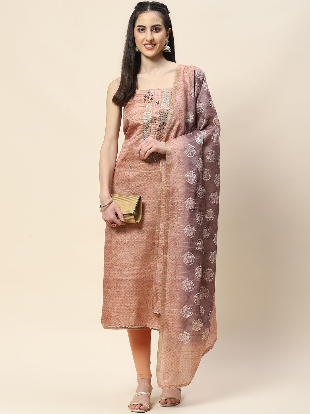 Neck Embroidery Tussar Unstitched Suit Piece With Dupatta