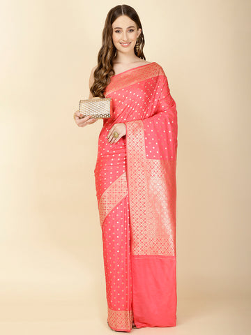 Zari Border Booti Woven Crepe Saree