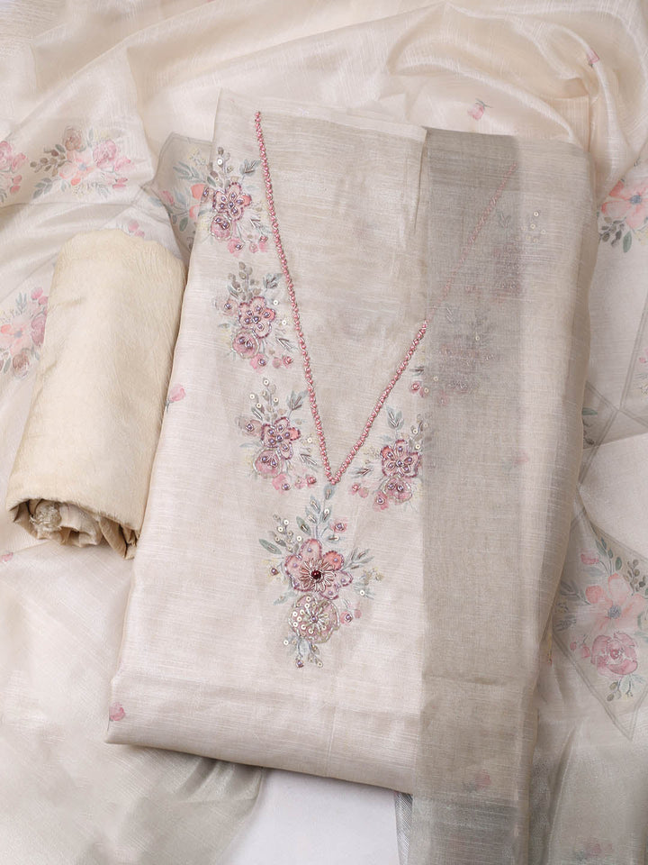 Embroidered Tissue Unstitched Suit With Pant &amp; Dupatta