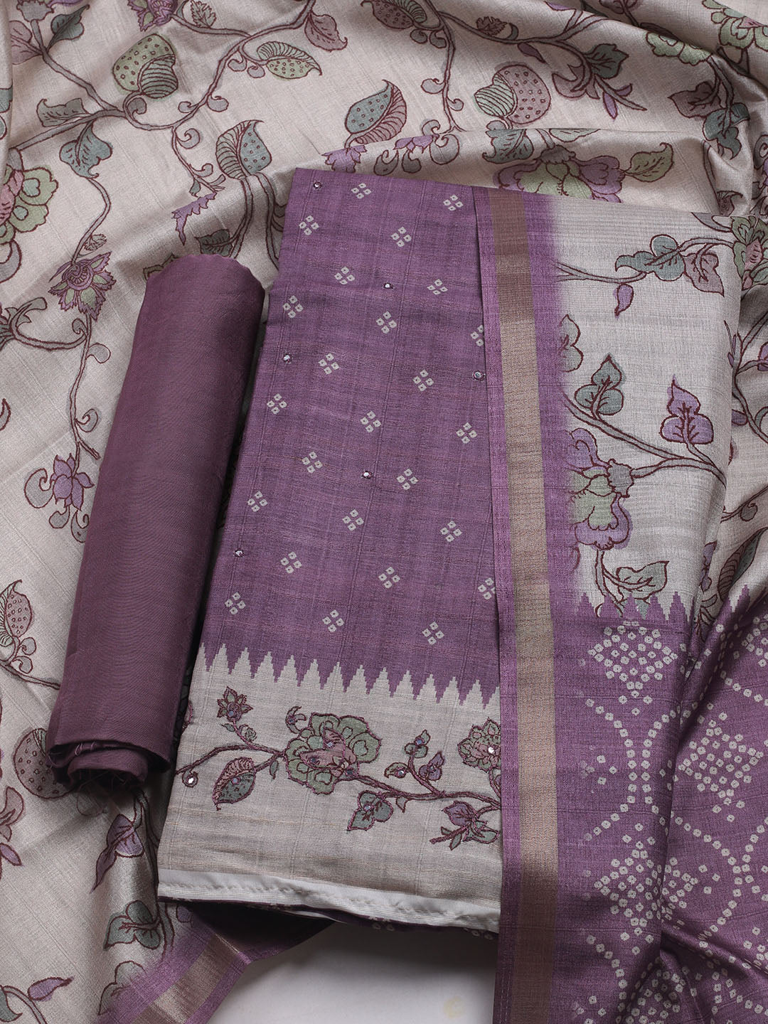 Embroidered Tussar Unstitched Suit With Dupatta