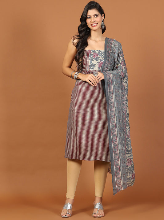 Neck Patti Printed Cotton Unstitched Suit With Dupatta