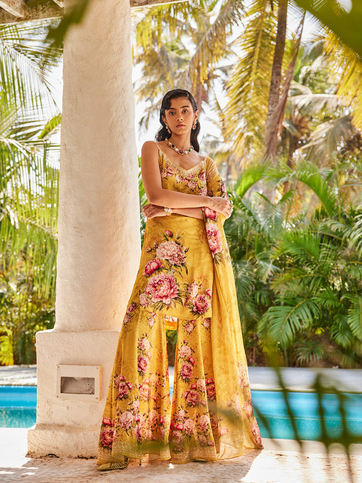 Digital Printed Georgette Kurta With Sharara &amp; Dupatta