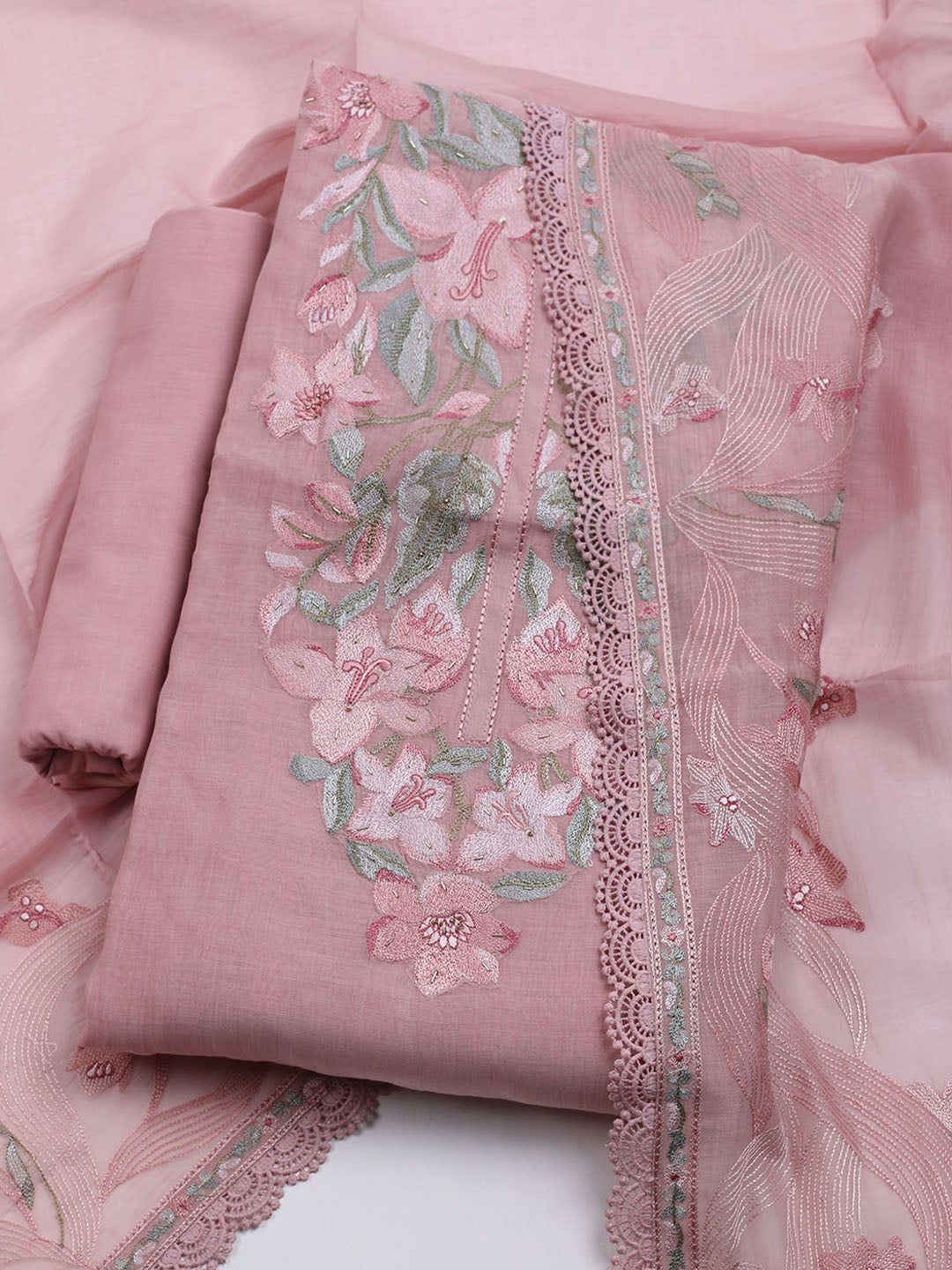 Embroidered Cotton Blend Unstitched Suit With Dupatta