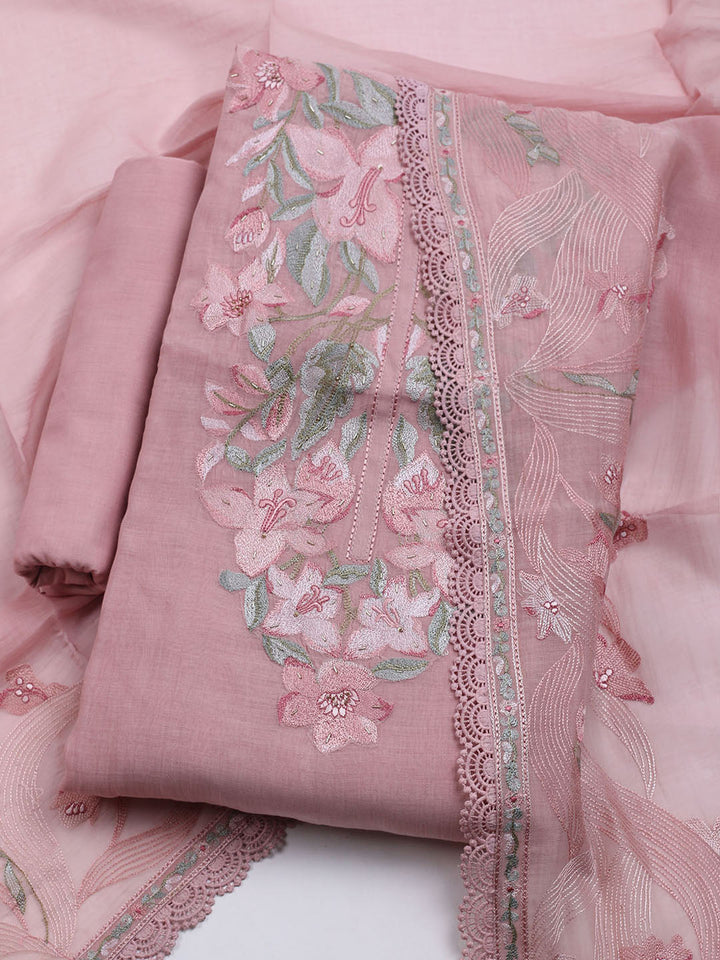 Embroidered Cotton Blend Unstitched Suit With Dupatta