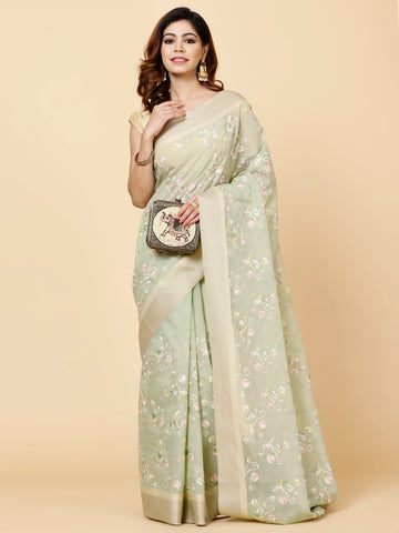 Floral Jaal Embroidered Cotton Saree