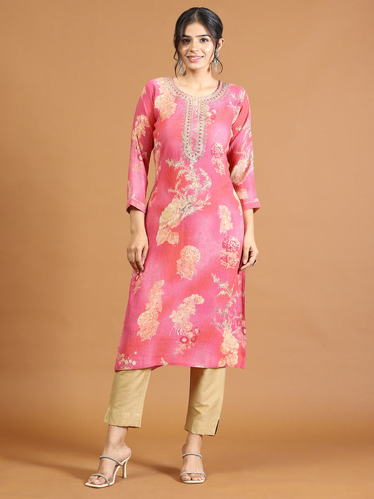 Neck Embroidery Chiffon Kurta