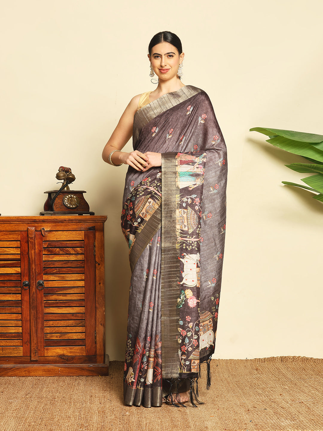 Digital Printed Tussar Saree