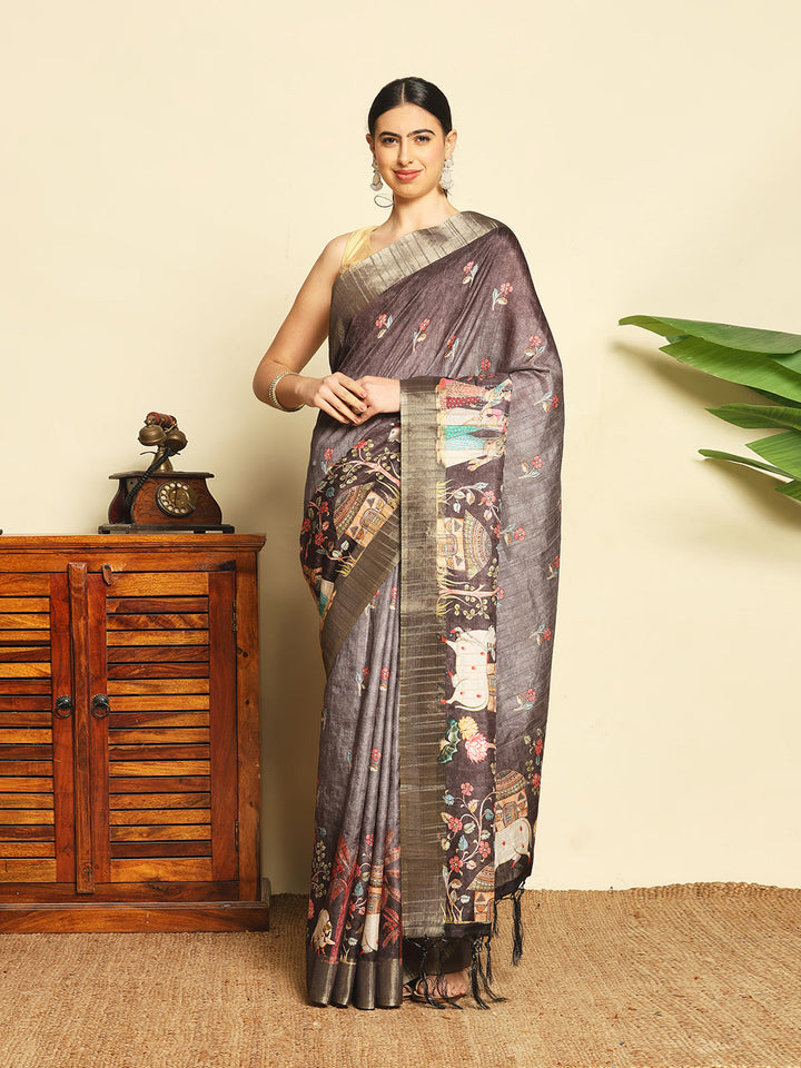 Digital Printed Tussar Saree