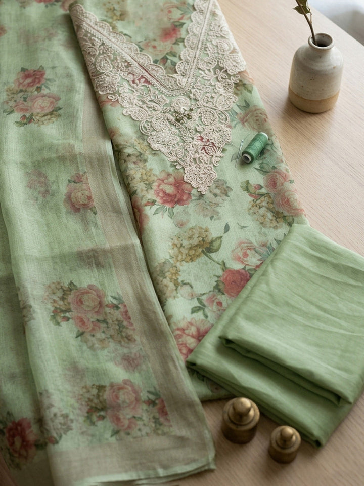 Embroidered Tissue Unstitched Suit With Pant &amp; Dupatta