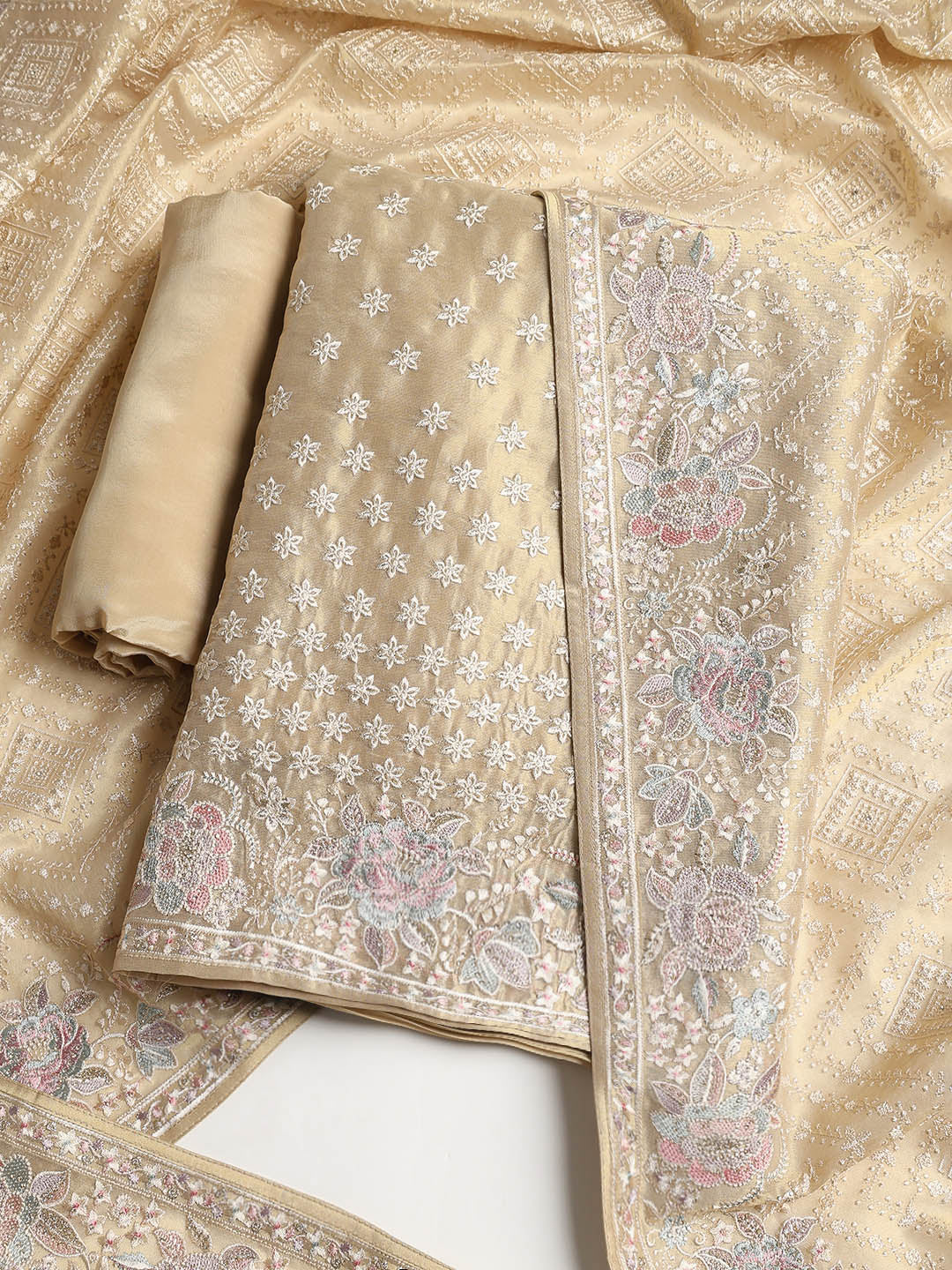 Embroidered Tissue Unstitched Suit With Dupatta