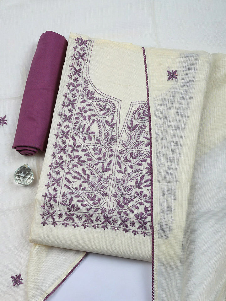 Embroidered Cotton Blend Unstitched Suit With Pant &amp; Dupatta
