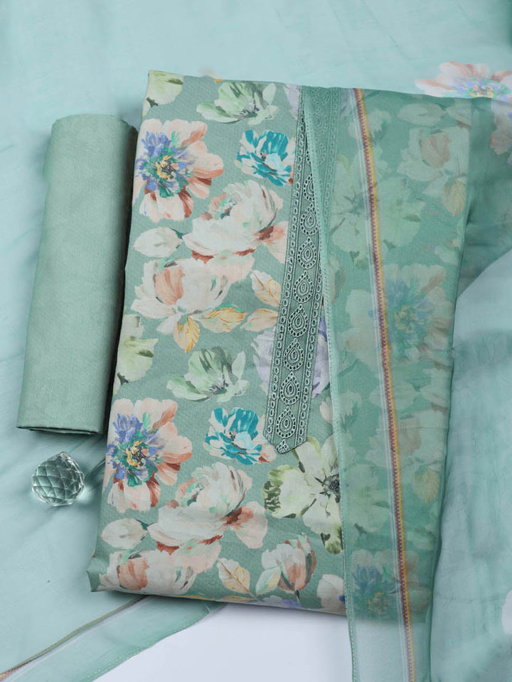 Embroidered Cotton Blend Unstitched Suit With Pant &amp; Dupatta