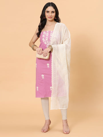 Neck Embroidered Cotton Blend Unstitched Suit Piece With Dupatta